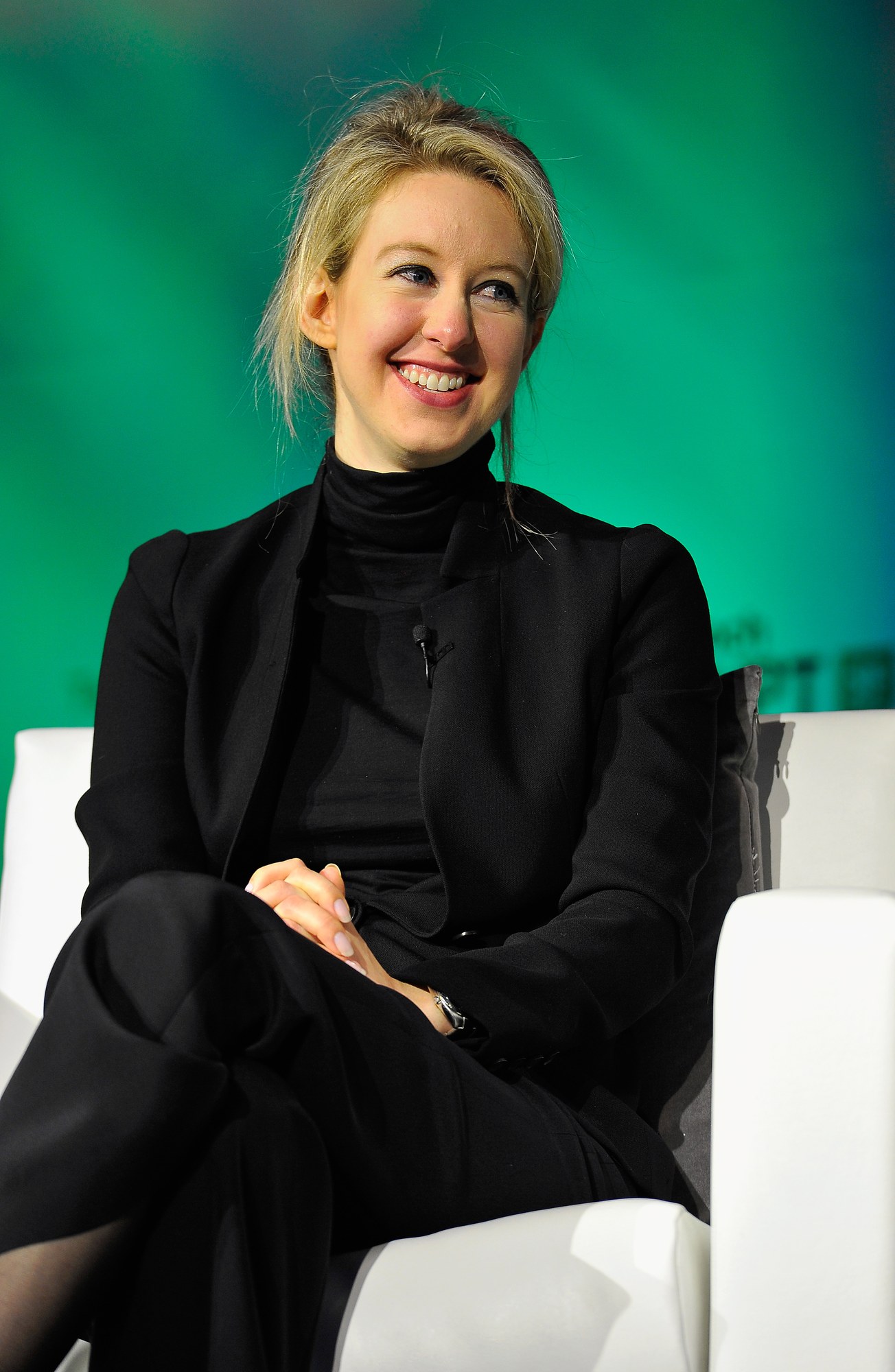 Elizabeth Holmes na scenie TechCrunch Disrupt w San Francisco, 8 września 2014 roku. Rok później Wall Street Journal opublikował pierwszy tekst podważający jej technologię