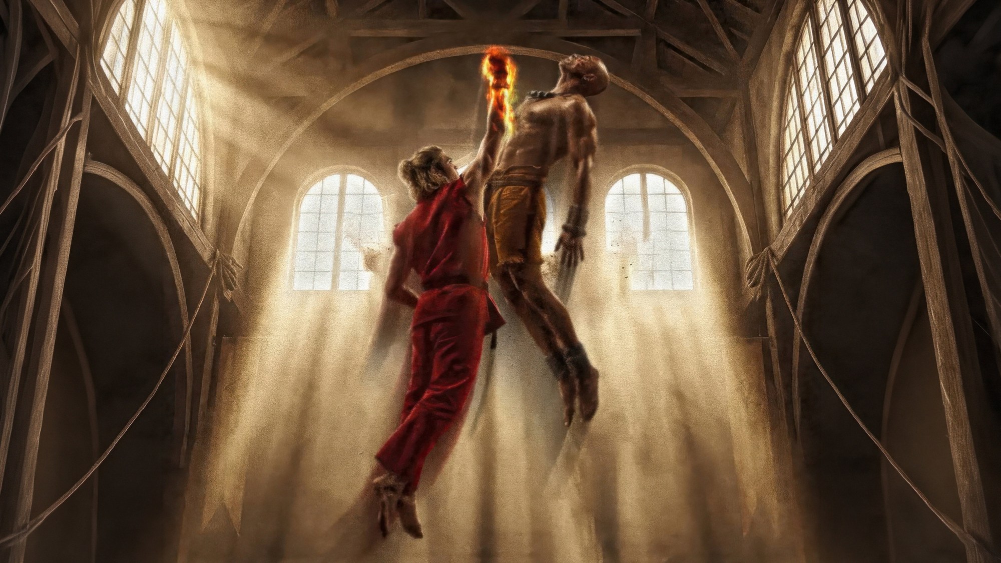 Skok w opuszczonej katedrze. Choreografię walk chwali większość recenzentów, nawet tych, którym film się nie podobał
