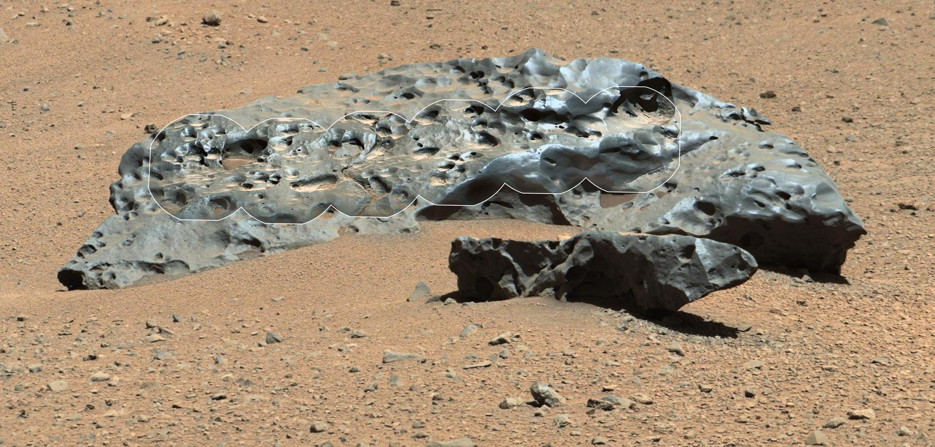 Łazik Curiosity znajduje meteoryt żelazny na Marsie (to nie Teghaza 001, tylko ilustracja z misji).